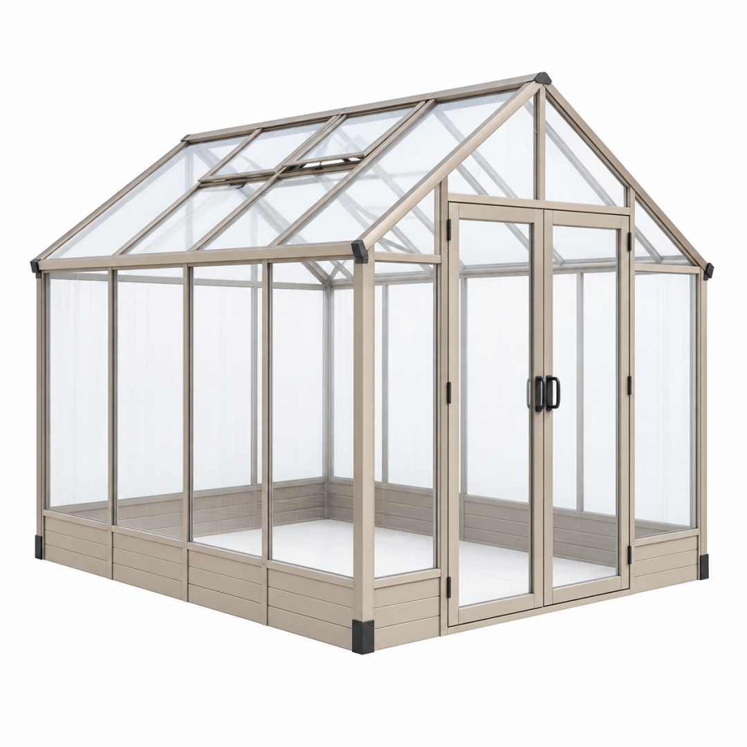 Gewächshaus 240 x 190 x 200 cm Aluminium Beige Transparent für Garten mit Doppeltür