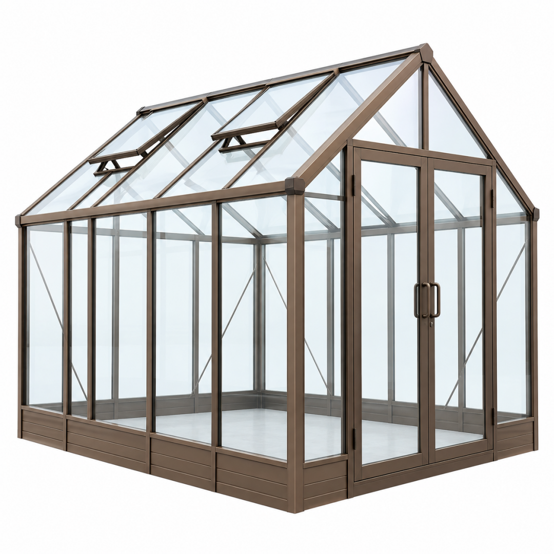 Gewächshaus 190 x 125 x 190 cm Aluminium Glas Braun mit Doppeltür und Dachfenstern