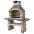 Gartengrill 140 x 70 x 210 cm Naturstein Grau Beige für den Außenbereich mit Edelstahlrosten