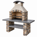 Grillkamin 160 x 90 x 220 cm aus Naturstein Beige Grau für Garten mit Grillrost