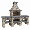 Steingrill 300 x 90 x 260 cm Naturstein Grau Beige mit Grillrost und Arbeitsflächen
