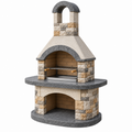 Gartenkamin 120 x 80 x 220 cm Steinverkleidung Beige Grau mit Grillrost im rustikalen Stil