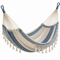 Hängematte 200 x 100 cm aus Baumwollseil Blau Creme im Boho-Stil