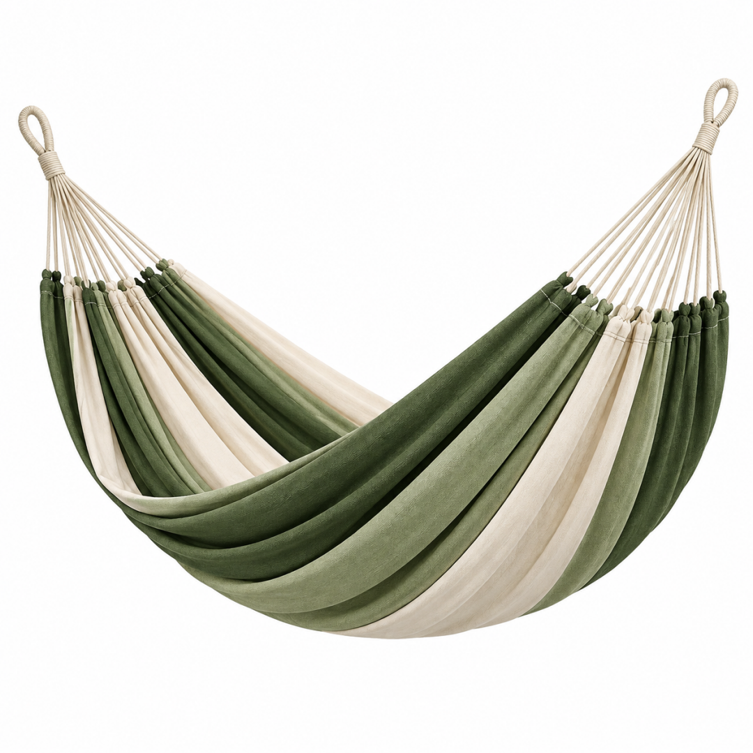 Hängematte 300 x 150 cm Baumwollgewebe Grün Creme gestreift für Entspannung