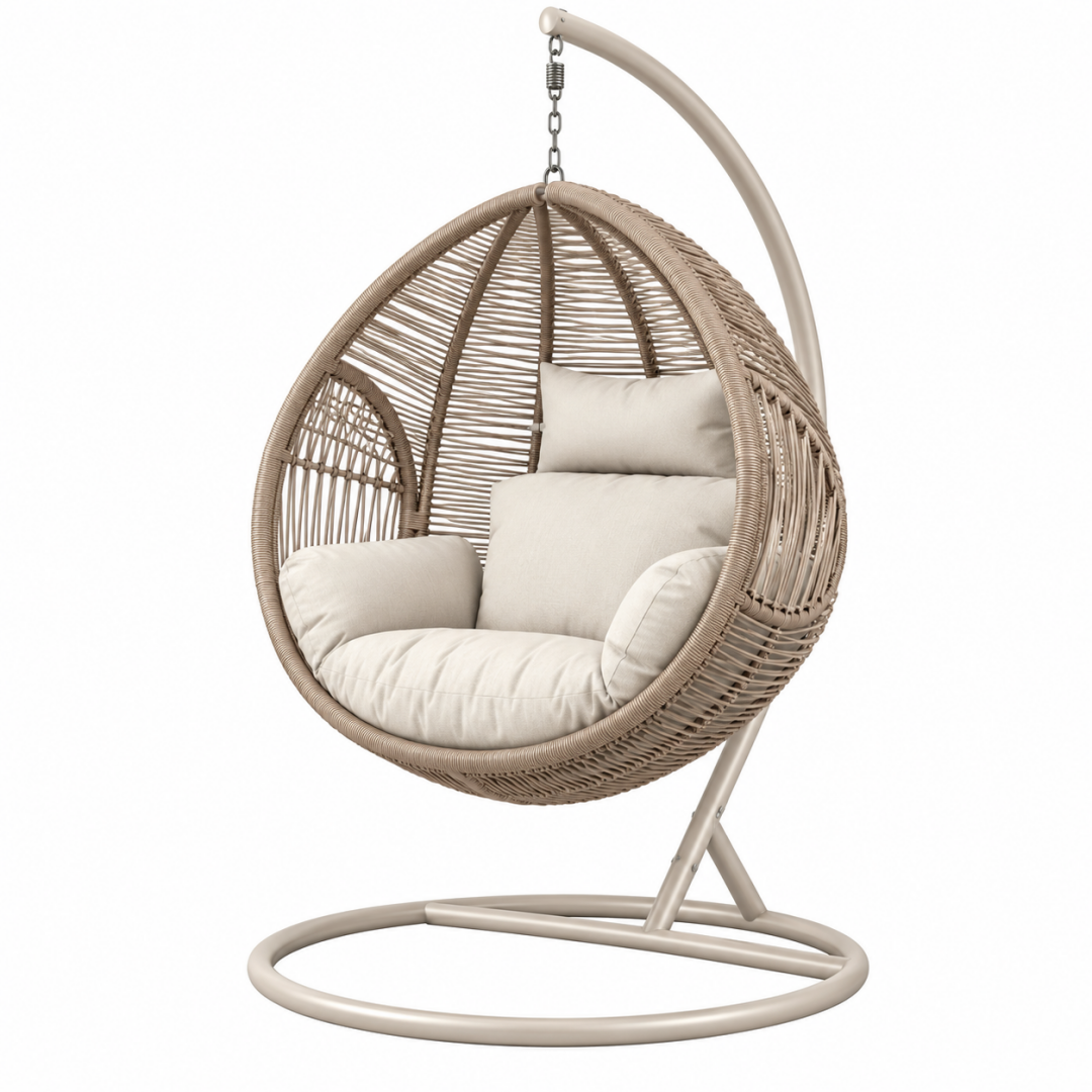 Hängesessel 105 x 105 x 195 cm Polyrattan Beige mit Metallgestell im Boho-Stil