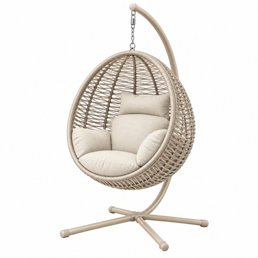 Hängesessel 105 x 105 x 200 cm aus Metall und Kunststoffgeflecht Beige mit Gestell
