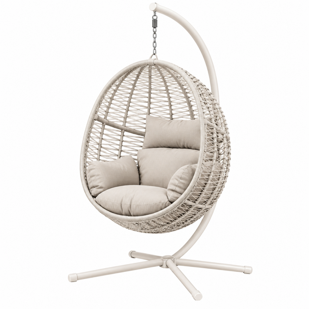 Hängesessel 105 x 105 x 195 cm Metall Kunststoffgeflecht Creme für Innenbereich und geschützten Außenbereich