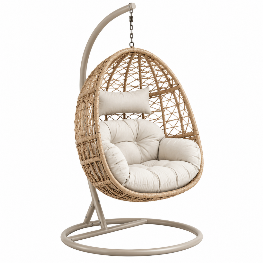 Hängesessel 105 x 105 x 195 cm Rattanoptik Beige mit Metallgestell für Innenbereiche