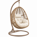 Hängesessel 105 x 105 x 195 cm aus Metall und Kunststoffgeflecht Braun mit cremefarbener Polsterung
