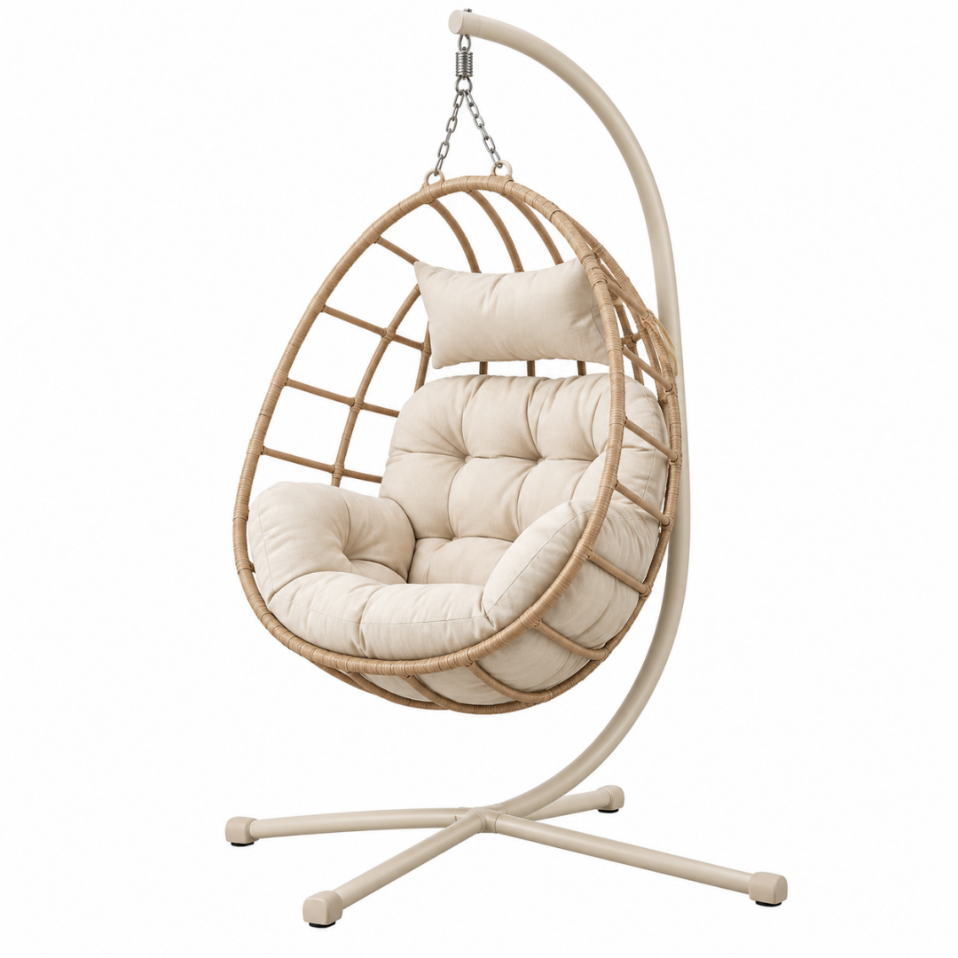 Hängesessel 105 x 105 x 195 cm aus Geflecht und Metall in Beige für den Innenbereich im Boho-Stil