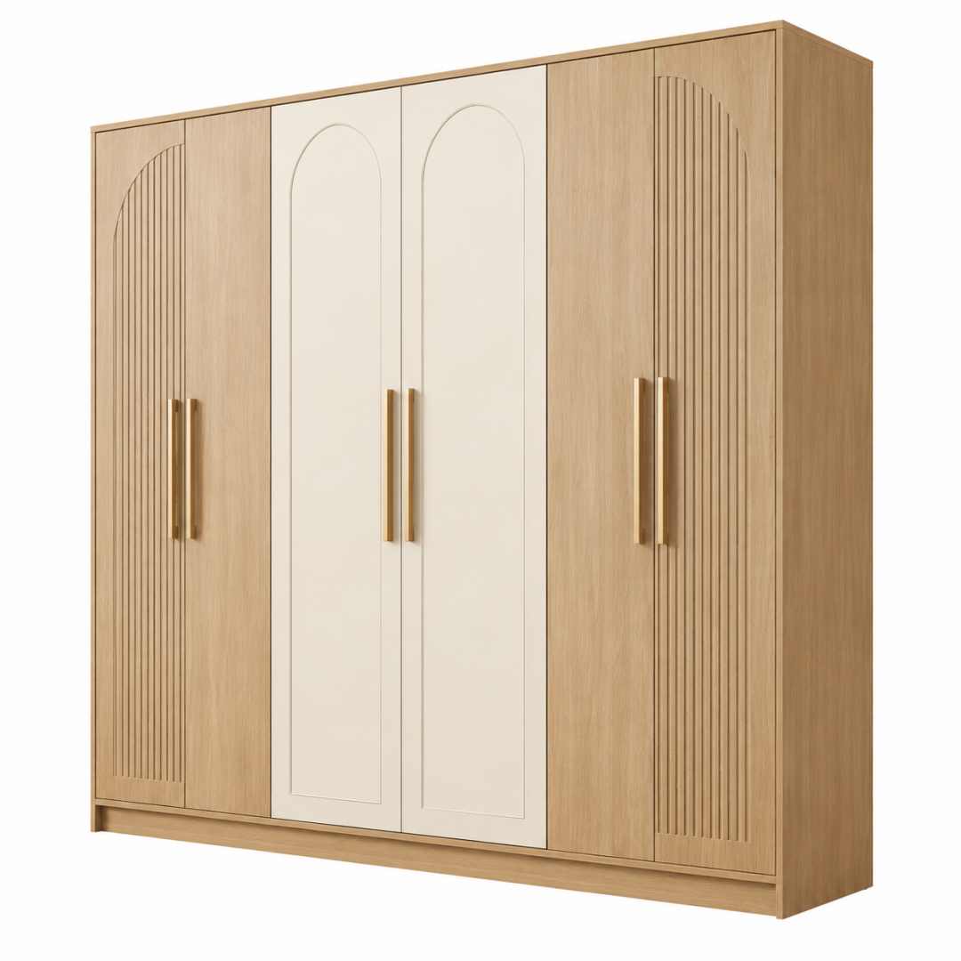 Kleiderschrank 200 x 60 x 200 cm Holzwerkstoff Naturbeige modern mit 6 Türen