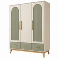 Kleiderschrank 120 x 50 x 190 cm Holzwerkstoff Creme Salbeigrün mit 3 Türen 3 Schubladen Retro-Stil