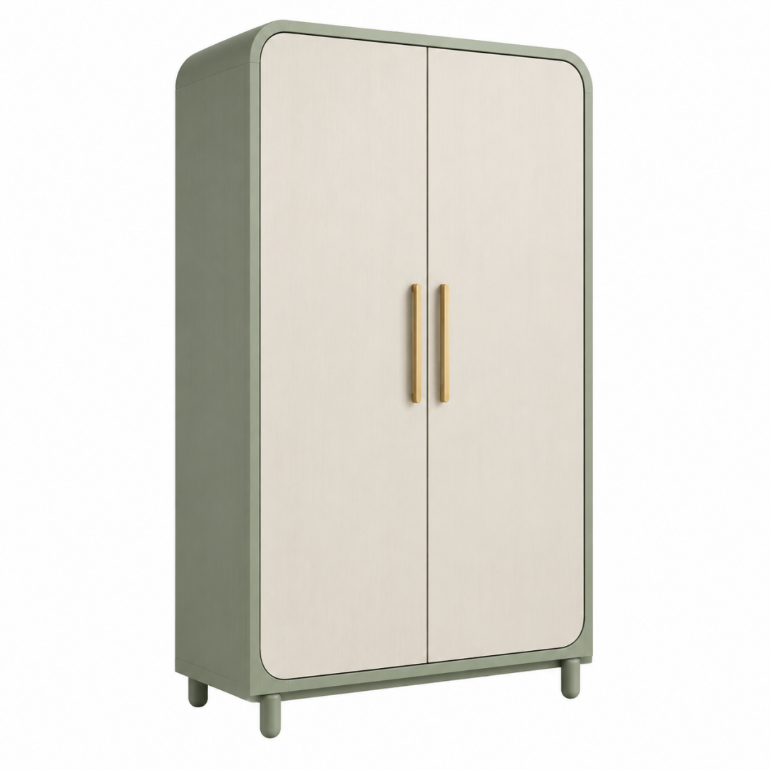 Kleiderschrank 90 x 50 x 180 cm aus Holzwerkstoff in Salbeigrün und Cremeweiß mit 2 Türen