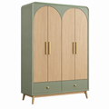 Kleiderschrank 120 x 55 x 190 cm Holzwerkstoff Grün Naturholz Retro-Stil mit 4 Türen und 2 Schubladen