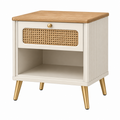 Nachttisch 45 x 40 x 55 cm aus Holzwerkstoff in Creme mit Holzplatte und Schublade im Retro-Stil