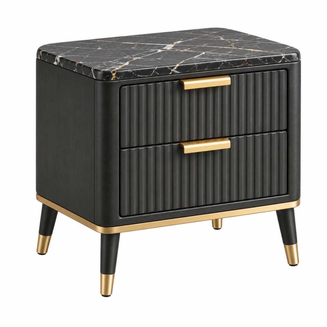 Nachttisch 50 x 40 x 55 cm Schwarz Gold mit zwei Schubladen Marmoroptik