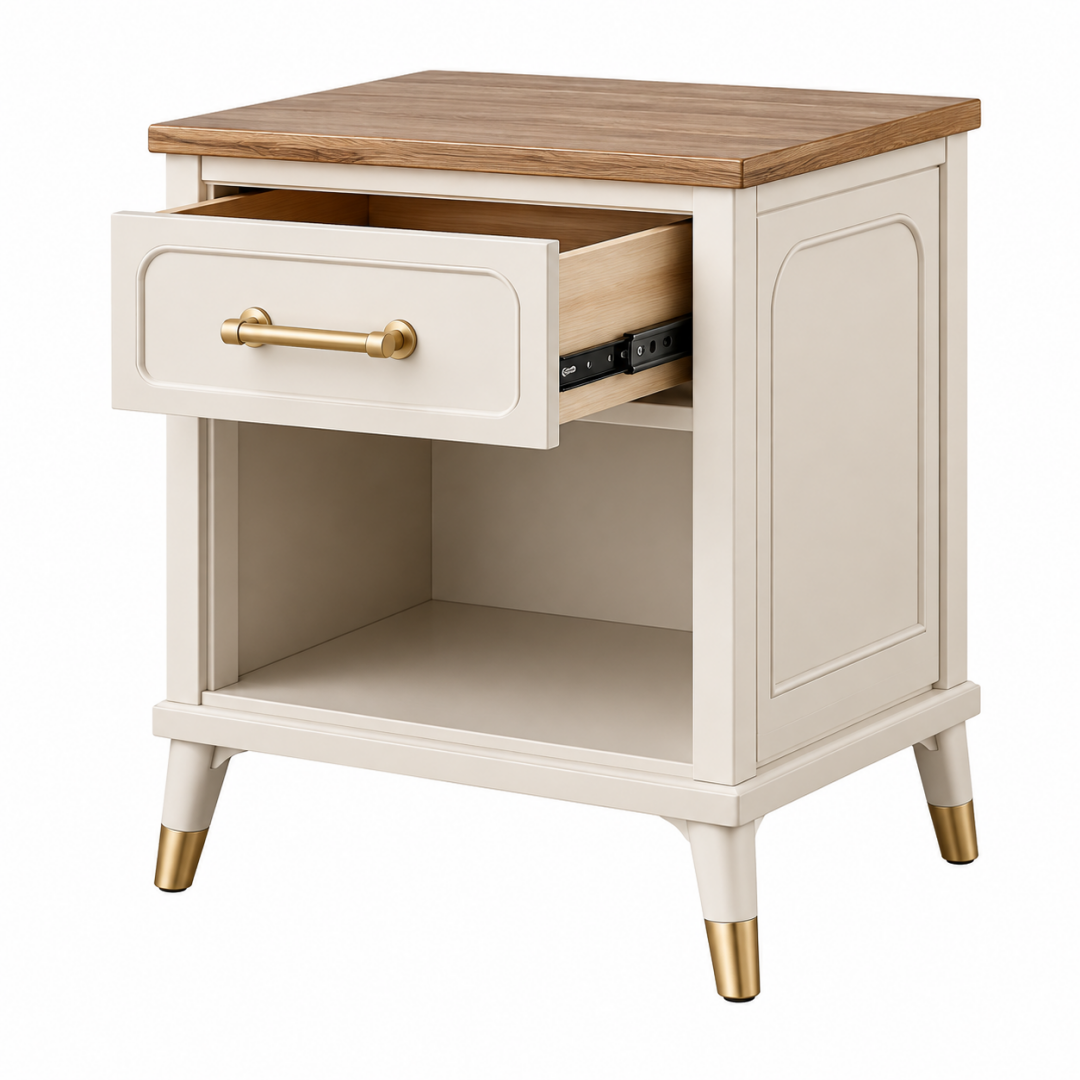 Nachttisch 50 x 40 x 60 cm Holzwerkstoff Creme Braun mit Schublade klassischer Stil